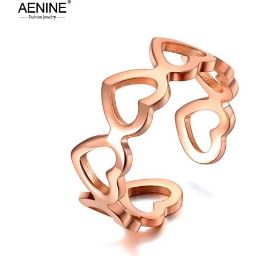 AENINE Trendy Office Style Stainless Steel 7Pcs Love Heart Party Ring Rose Gold Geometric Rings Jewelry For Women Girl AR20057