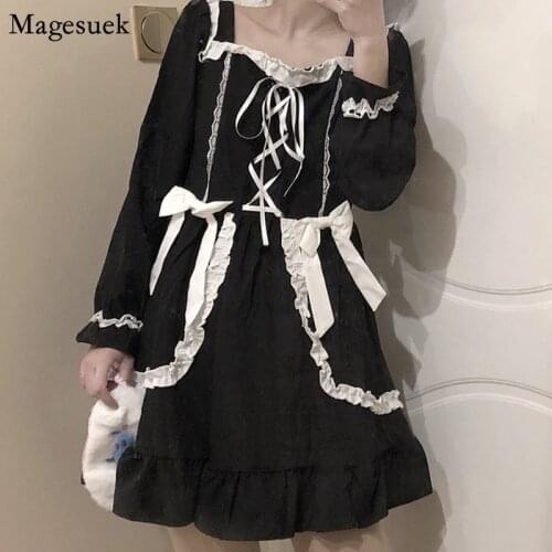 Lolita Style Women Dress Summer 2021 Japanese Bandage Mini Kawaii Dress Casual Vestidos A-line Vintage Black Dresses Women 13260