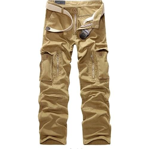 2021 Mens Multi-Pocket Casual Military Pants Youth Cotton Washed Overalls Trousers