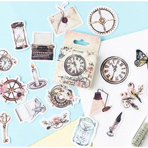 46PCS/Box Vintage Clock Stickers Narrative Chapter Travel Sticker For Children Decorative Scrapbooking Diy Diary Album