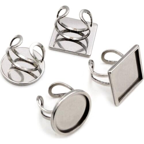 5pcs/Lot 20mm Inner Size Square/Rouind Stainless Steel Adjustable Ring Settings Blank Base,Fit 20mm Glass Cabochons Ring Bezels