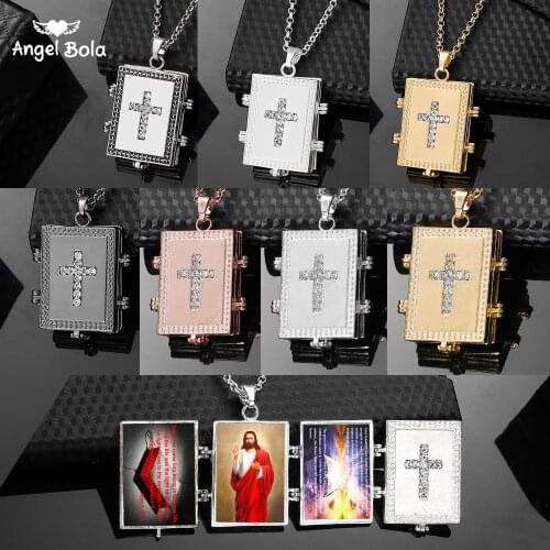 7 Colors Expanding Memory Photo Locket Pendants for Women Men Gifts Jesus Cross Locket Scripture Necklace Trendy Jewelry