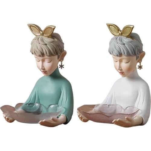 Art Sculpture Resin Girl Statue Storage Tray Nordic Home Table Decor Statues