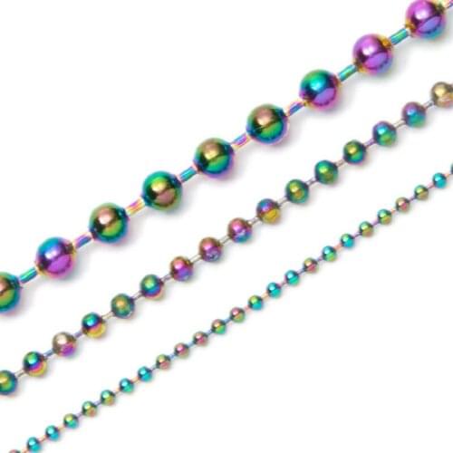 Colorful Bead Necklace 304 Stainless Steel Smooth Chain Fashion Punk Basic Solid Metal Accessories Lgbt Jewelry Gift 3mm 4mm 5mm