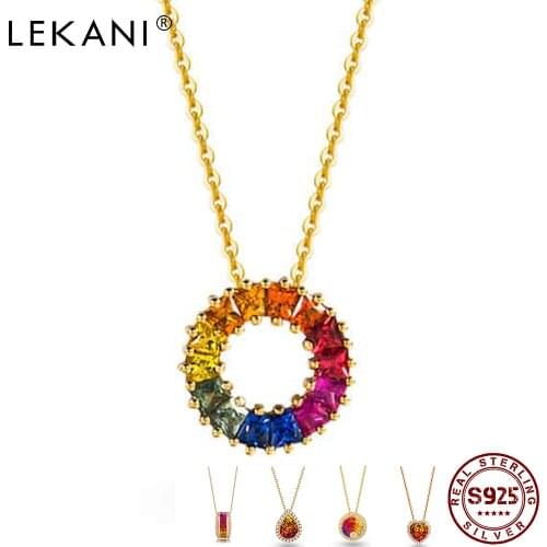 LEKANI Necklace For Women 925 Sterling Silver Inlay Colorful Zircon Rainbow Type Pendent Necklace Elegent Life Stylish Jewelry