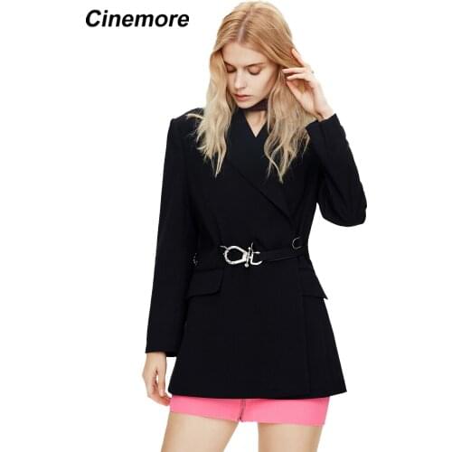 Cinemore 2021 New Women Suit Jacket Autumn Spring Classic Lapel Collar British Retro Metal Belt Buckle Jacket Coat Top 82195