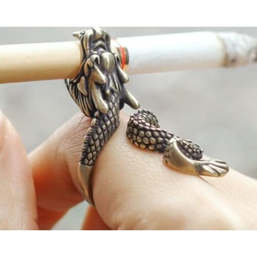 C5AC Retro Ring Dragon Cigarette Holder Rack Finger Clip Bronze Opening Adjustable for Cigarettes Holder Smoking Accessories