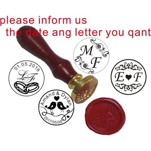 Two letter design with wedding date custom wax seal stamp Wedding invitation card envelope gift sealing wax stamp wax seal