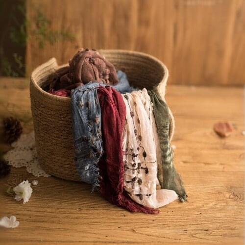 Newborn Photography Props Blanket 190x90cm Lace Retro Oil Painting Style Wrap Flokati Newborn Photo Background Basket Mat Props
