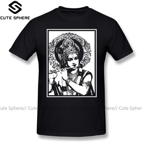 Krishna T Shirt LORD KRISHNA T-Shirt Classic Cotton Tee Shirt Plus size Male Printed Awesome Short Sleeves Tshirt