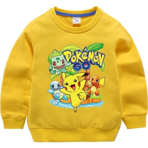 Takara Tomy Pokemon Pikachu T-shirt Long Sleeves Cotton Childrens Sweatshirt For Baby Boys Girls Coat Tops Hoodies Clothing