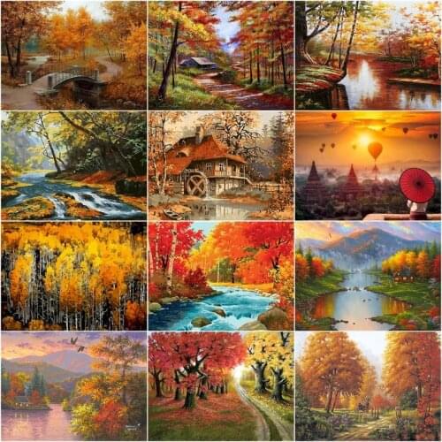 GATYZTORY 40x50cm Oil Painting By Numbers Autumn Landscape Pictures By Numbers Forest Art Canvas Wall Set Home Decor