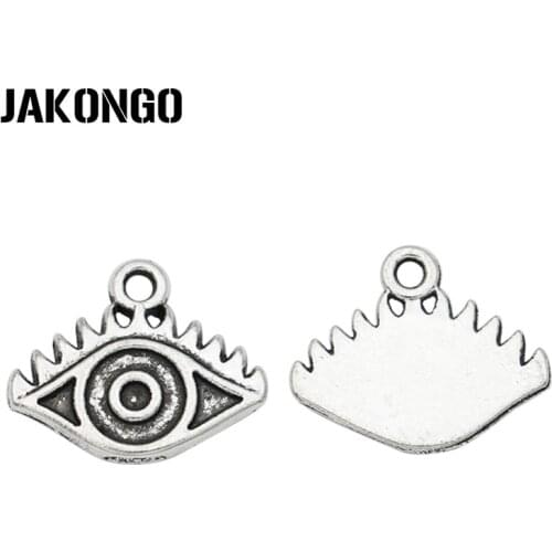 JAKONGO Antique Silver Plated Evil Eye Charms Pendants for Jewelry Making Bracelet DIY Accessories 14x12mm 20PCS/lot