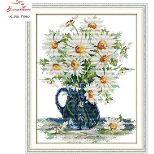 Golden Panno,Daisy vase flowers home Decor diy painting counted print on canvas DMC Set 11CT 14CT DMS needlework embroidery 1122