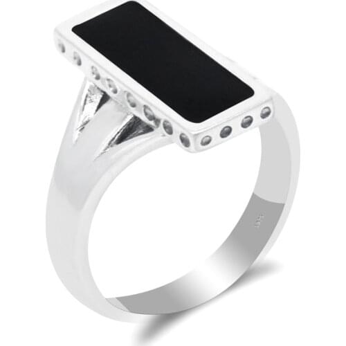 Real 925 Sterling Silver Enamel Ring for Women Men Black Rectangle Enamel Independent Female Symbol Fine Jewelry Party Gift