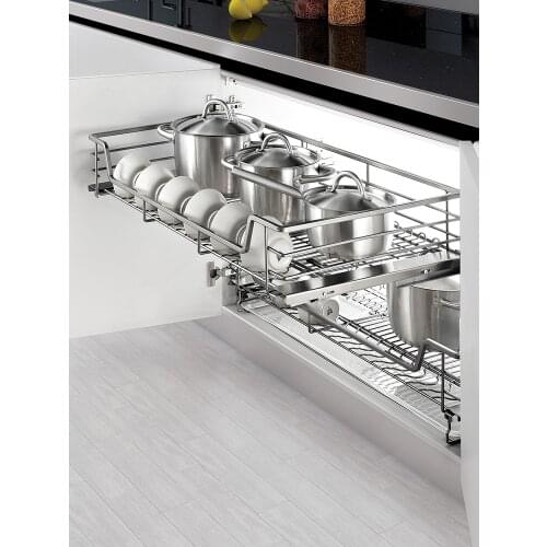 Kitchen Basket Double-Layer Drawer-Type Built-in Cabinet Bowl Rack Pot Storage Seasoning Basket Four-Sided Dish Basket