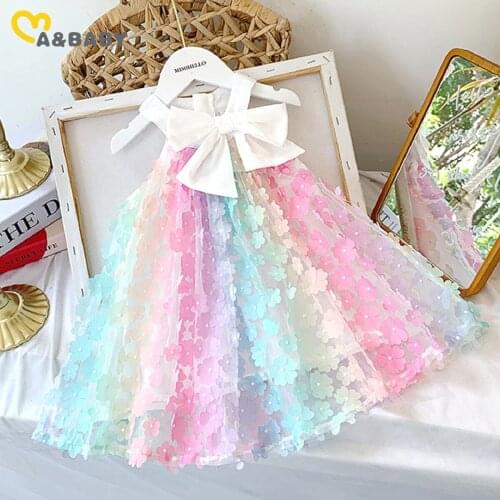 Ma&Baby 2-7Y Summer Child Kid Girls Flower Dress Rainbow Bow A line Dresses For Girl Birthday Gift Costumes DD43
