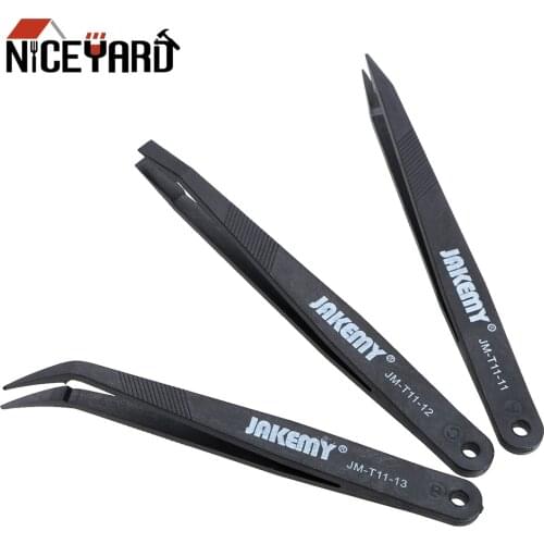 NICEYARD 3PCS/set Tweezers Flat/Pointed/Curved Forceps Anti-static Tweezers Set Phone Laptop Electronic Repair Tools Plastic