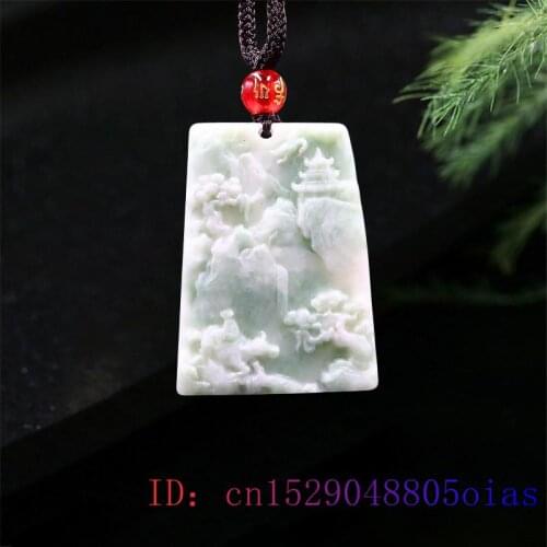 Jade Landscape Pendant Necklace Charm Carved Accessories Amulet Gifts Women Natural Jewelry Fashion Chinese