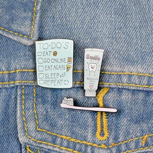New Arrival Cartoon Toothbrush Toothpaste To-do List Enamel Brooch Pin Collar Badge Jewelry Denim Shirt Badge Jewelry