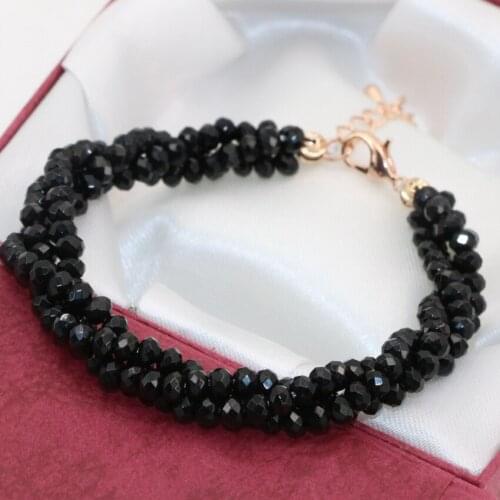 Wholesale price black natural stone beads agat onyx 2*4mm abacus faceted beads multilayer bracelets 3 rows jewelry 7.5inch B2787