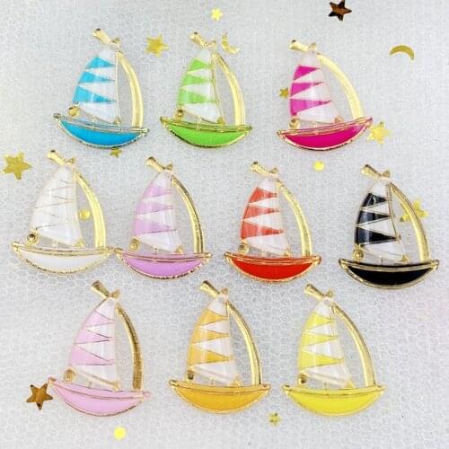 Wholesale 24*30mm 60pcs Beautiful sailing Beads Flat Back For Scrapbook Cards Decoration DIY Jewelry Crafts Beads 1 hole pendant