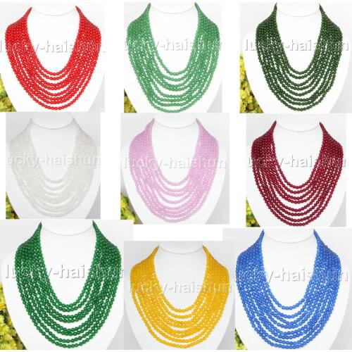 JQHS AAA natural 8row 17" 6mm round white purple Blue yellow red green jades Beaded Strand necklace j11385-4