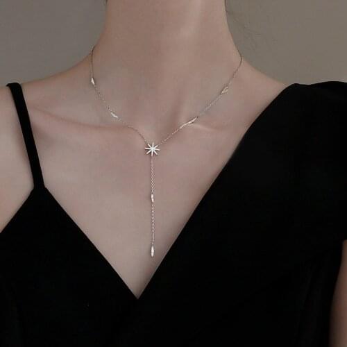 925 Sterling Chain Necklace Maple leaf Shape AAA Zircon Shiny Jewelry For Women