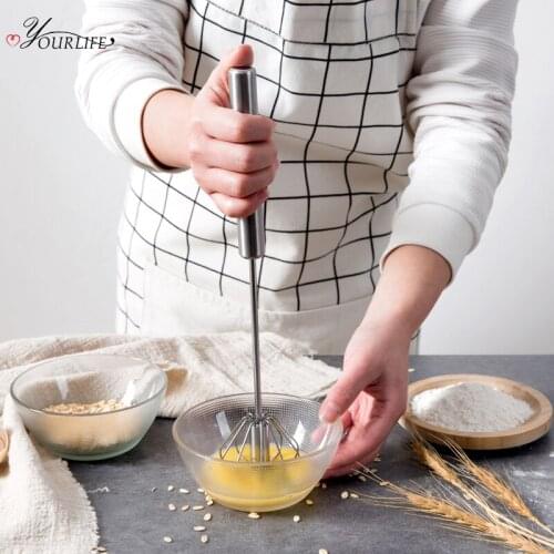 OYOURLIFE Semi-automatic Egg Beater Stainless Steel Egg Whisk Manual Hand Mixer Self Turning Egg Stirrer Kitchen Egg Tools