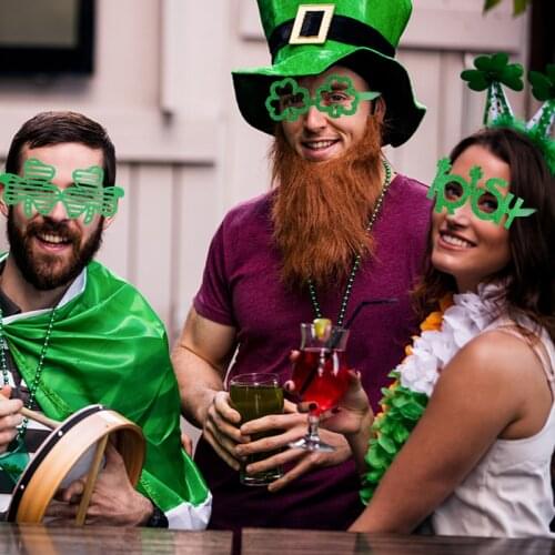 St Patricks Day Photo Booth Props Glasses Headwear Lucky Green Clover Funny Hat Glasses Holiday Gift For Irish Party Decoration