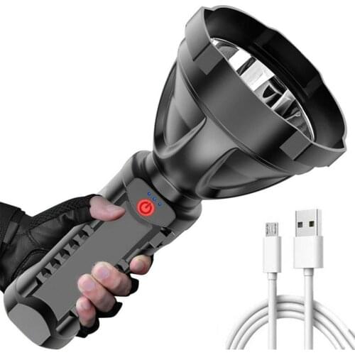 Handheld Searchlight LED Outdoor Lighting Camping Portable Lamp Strong Light Rechargeable Built-in Battery USB Flashlight