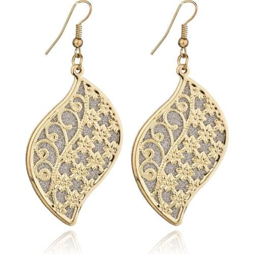 Boho Gold Silver Color Long Big Leaves Hollow Flower Dangle Earrings Pendant Clasps Drop Earring For Women Fashion Jewelry