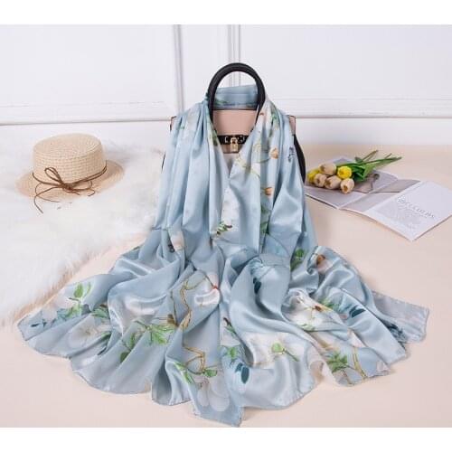 2021 New Women Scarves Silk-blend hand-curled tulip print satinScarf Fashion Long Soft Wrap Ladies Shawl For Women Neckerchief