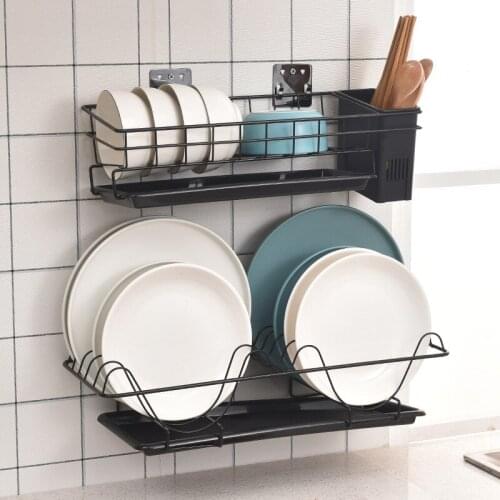 Punch Free Kitchen Dish Rack Wall Mounted Bowl Plate Spoon Drying Dish Drainer Storage Rack Kitchen Organizer