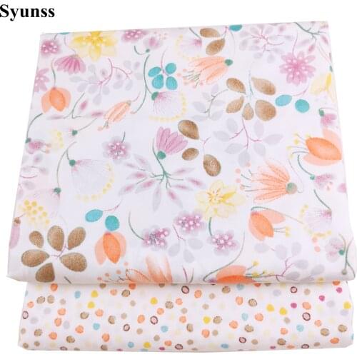 Syunss Diy Patchwork Cloth For Quilting Baby Cribs Cushions Dress Sewing Tissus Orange Floral Dot Printed Cotton Fabric Tecido