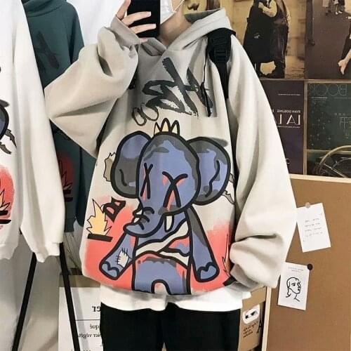 Anime Men Elefant Sweatshirt For Boys Casual Loose Hoodie Harajuku Long Sleeve Women Clothing Cute Animal Hoodie Coats Male