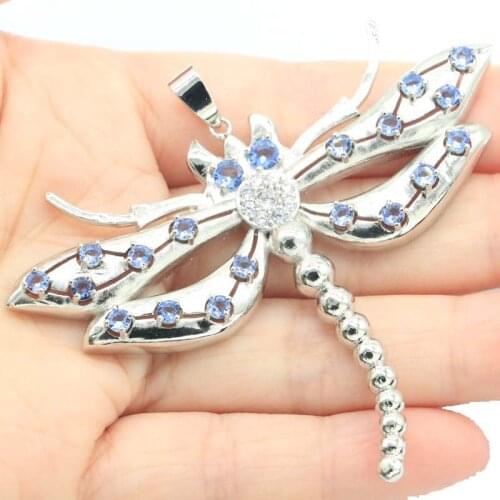 34x24mm SheCrown Gorgeous Created Violet Tanzanite For Women Silver Pendant