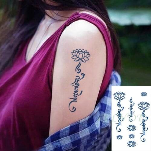 Waterproof Temporary Juice Tattoo Sticker Lotus Flower Letter Pattern Lasting Tattoos Flash Tatoo Fake Tatto Art for Men Women