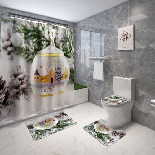 3D Printed Bathroom Shower Curtain and Rug Sets Merry Christmas Fabric Bath Curtains Anti-slip Mat Carpet Toilet Cover Carpet
