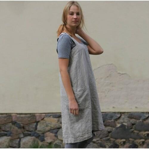 Woman Cottagecore Dress Black Cotton Hemp Apron Simple Homewear 2021 Cute Women Spring Autumn Costume All Match Apron Sleeveless
