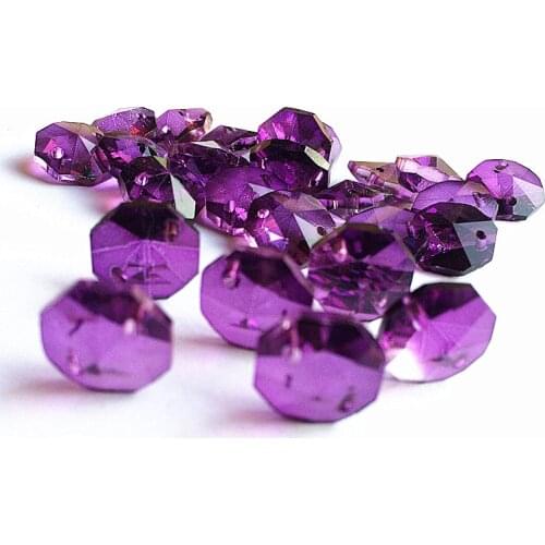 Top Quality 100pcs Dark Purple 14mm Glass Octagon Chandelie Beads in 2 holes (Free Rings) Diy Accessories Crystal Curtain Beads