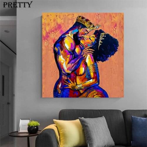 African Art lover kiss Canvas Oil Painting King and Queen Posters and Prints Abstract nude woman men Wall Art Canvas Pictures