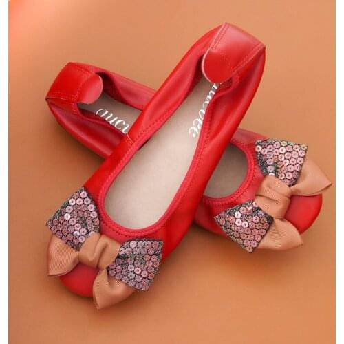 AUCVEE Sweet Bow Lady Loafers Genuine Leather Single Ballet Flat Shoes Woman Daily Casual Round Toe Female Shoes Flat Size 34-44