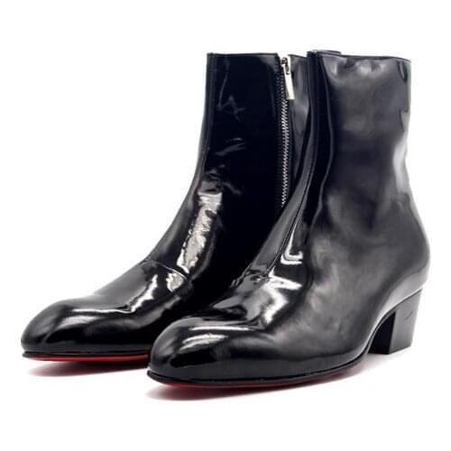 New winter fashion black men ankle boot genuine leather zipper men shoes pointed toe mens boots