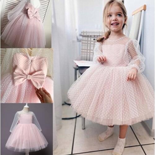 4-10y Kids Autumn Fall Clothes Princess Dress Dots Bow-Knot Christmas Dress Girl Birthday Dress Vestidos Little Girl Fress