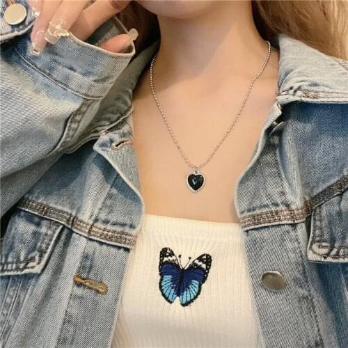 Women Charm Bracelet Black Heart Necklace For Daughter Birthday Jewelry Gifts Heart Shape Necklace For Girl Silver Color Chain