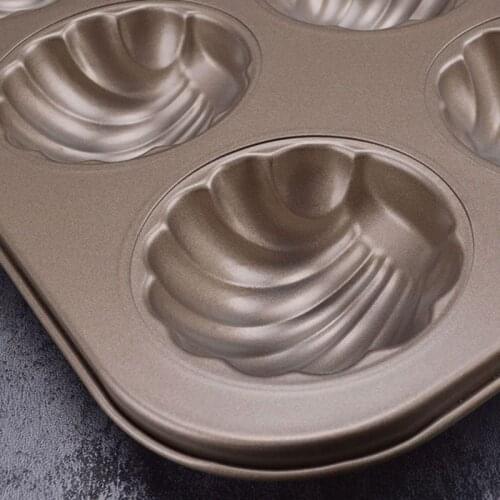 6Grid Madeleine-Mold Cake Pan Non-Stick Spherical Shell Bakeware for Oven Baking H58C