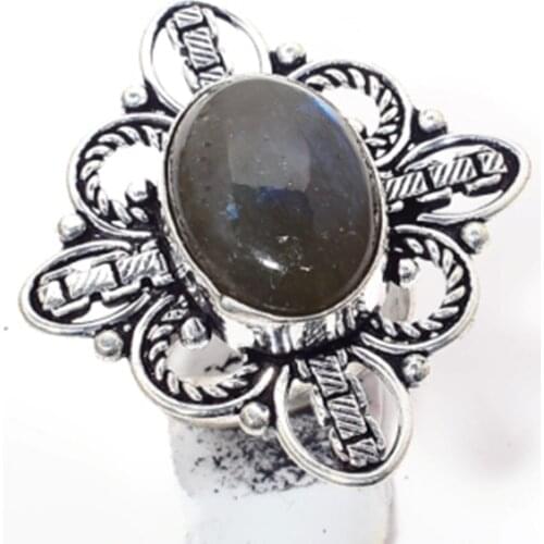 Genuine Labradorite Ring Silver Overlay over Copper , Hand Made Women Jewelry gift , Size: 7 , R6471