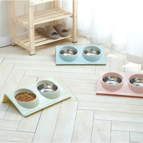 Cat Feeder Stainless Steel Pet Double Bowl Dog Water Bowl Dispenser New Plastic Dog Bowl Teddy Dog Bowl Cat Bowl Dog Food Bowl