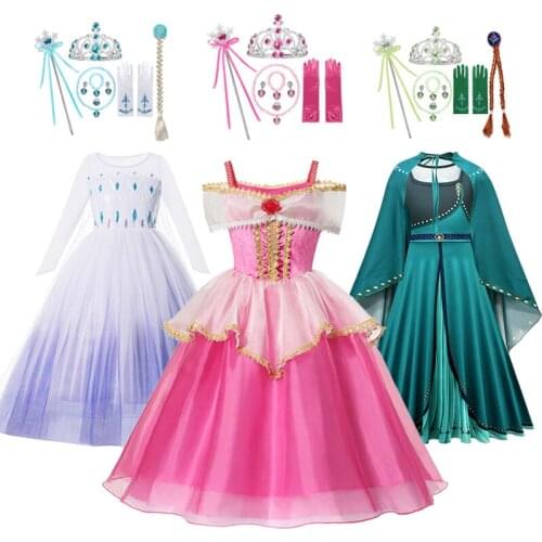 Frozen Girls Princess Costume Anna Elsa Halloween Fancy Dress Snow White Ball Gown Children Carnival Party Outfits Kids Clothes